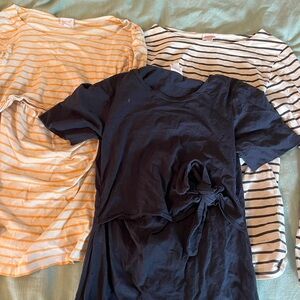 Boob Design Short Sleeve Tops - Black, Orange, and White Stripes